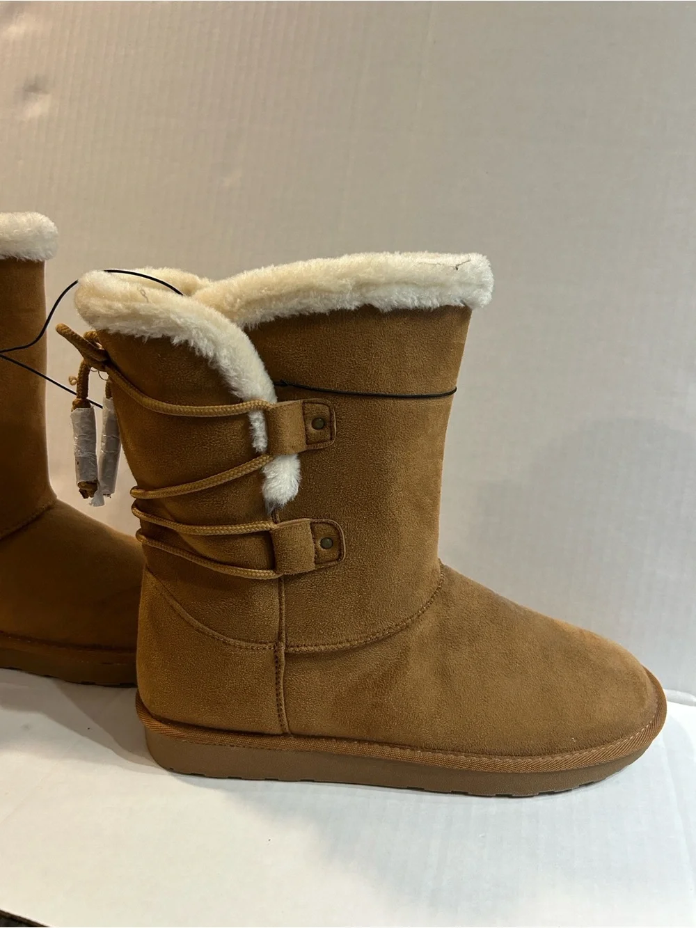 Women's Tan Faux-Suede Winter Boots with Shearling Trim size 11 womens